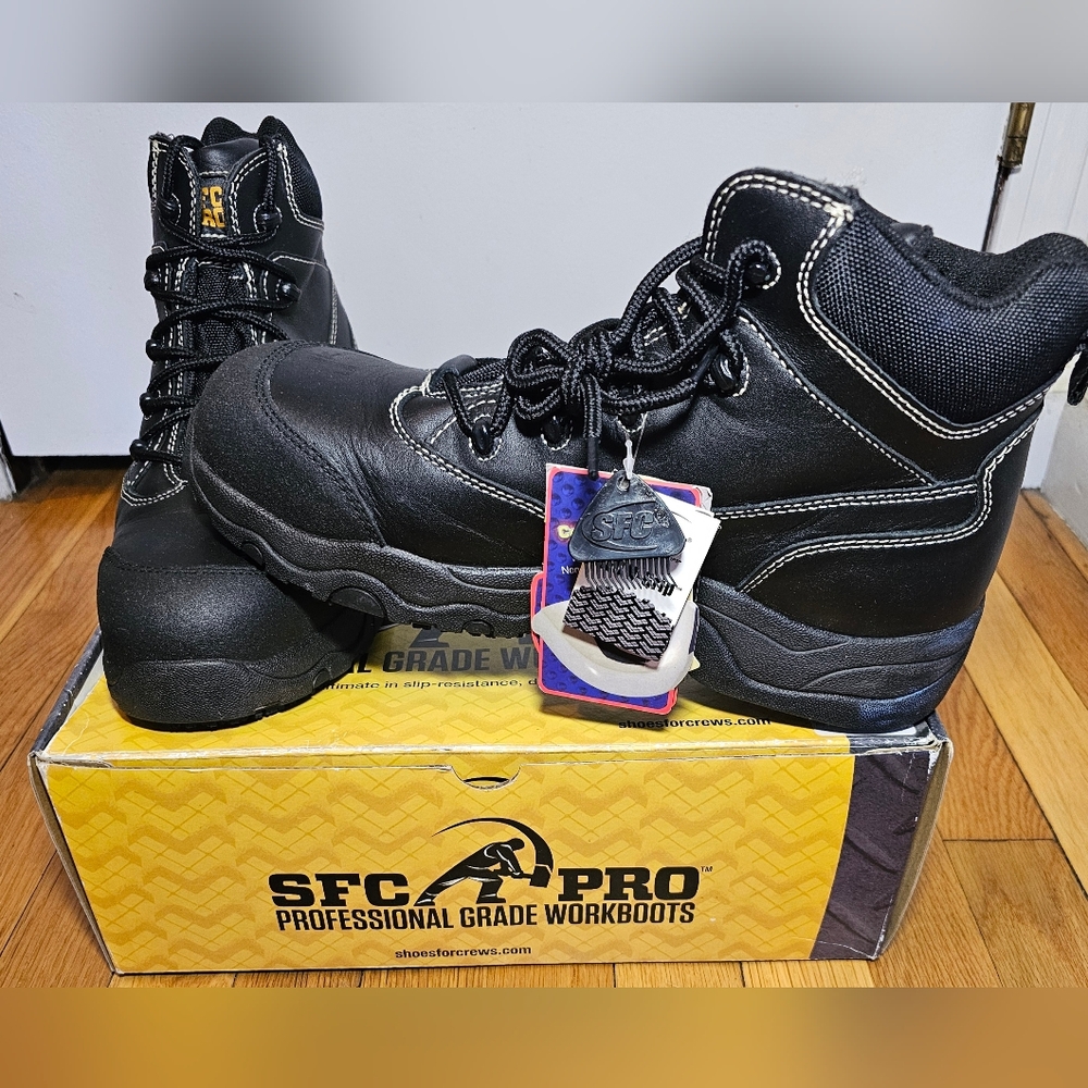 SFC PRO Shoes for Crews Black Leather Safety Toe Work Boots Men's Size 11 NWT